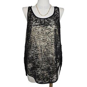 Kenneth‎ Cole New York Cora Blouse Sheer Textured Gold Sleeveless Tunic Women...